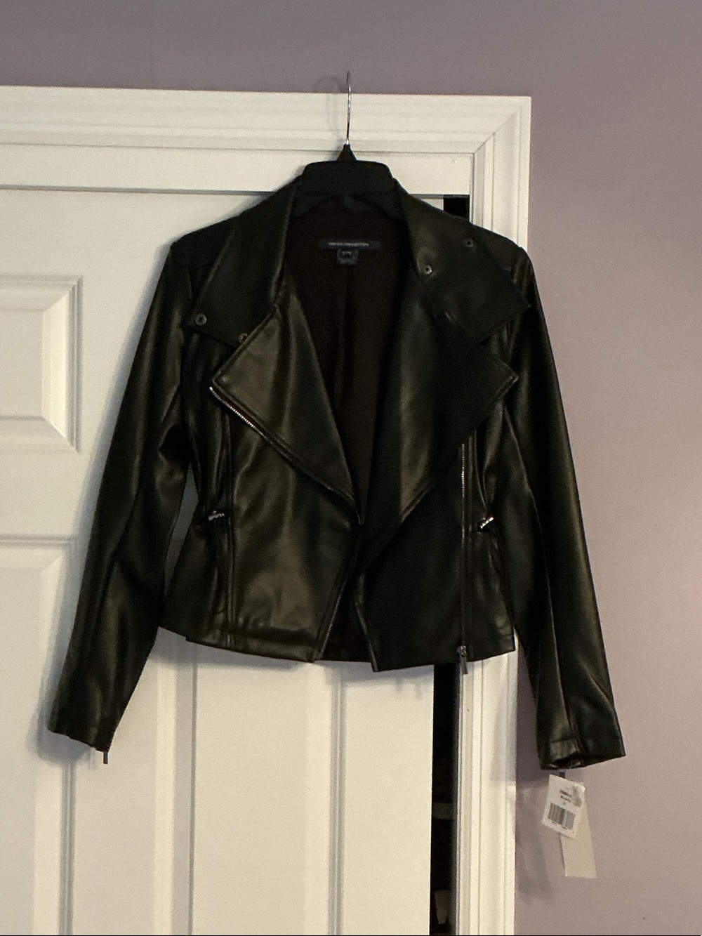 French Connection Black Faux Leather Asymmetrical Moto Jacket